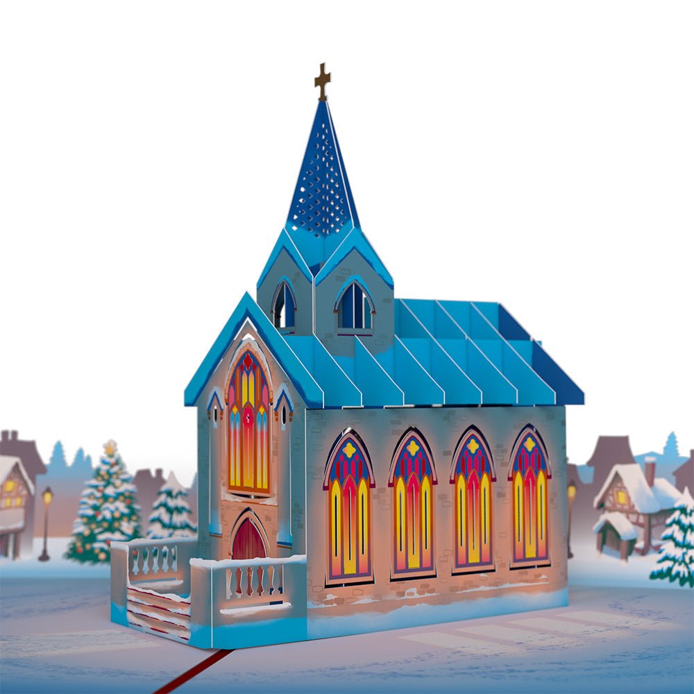 stained glass christmas chapel pop up card