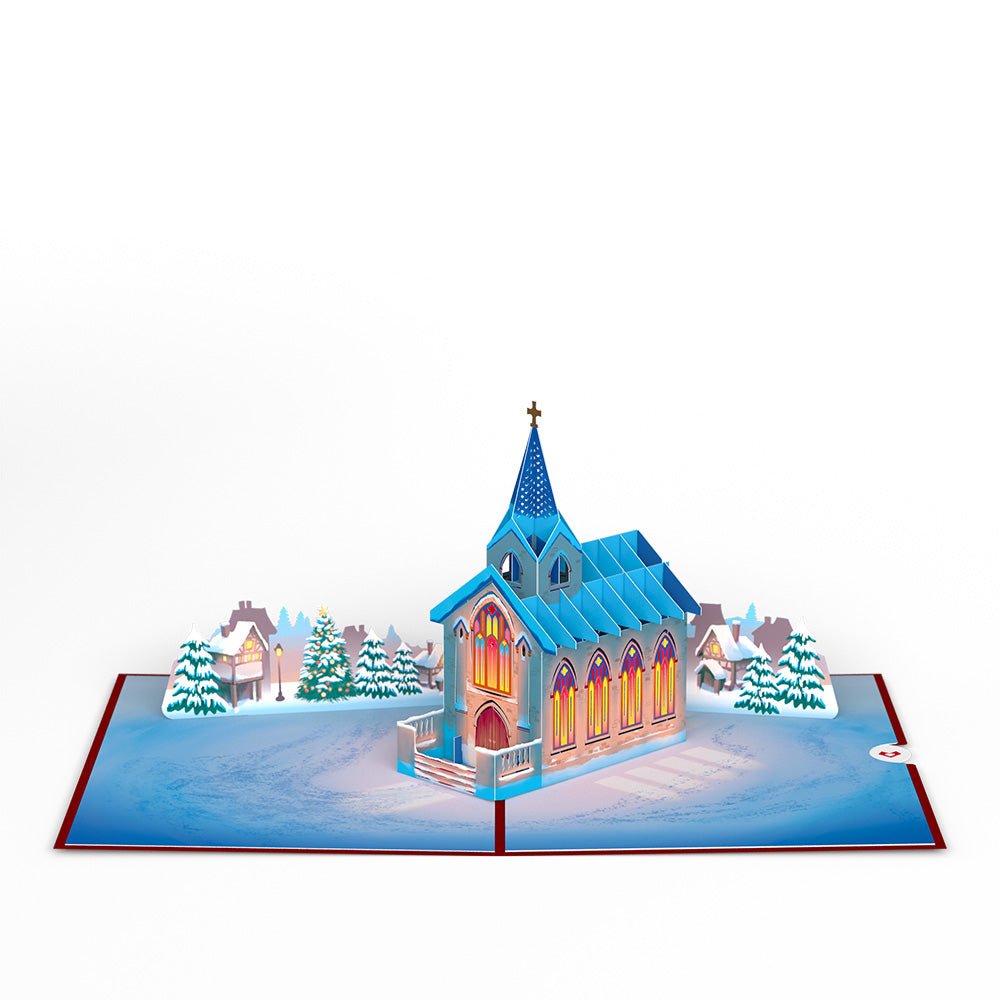 stained glass christmas chapel pop up card