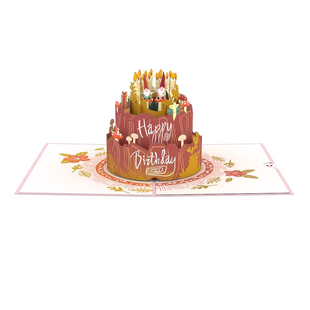woodland gnomes birthday cake pop up card