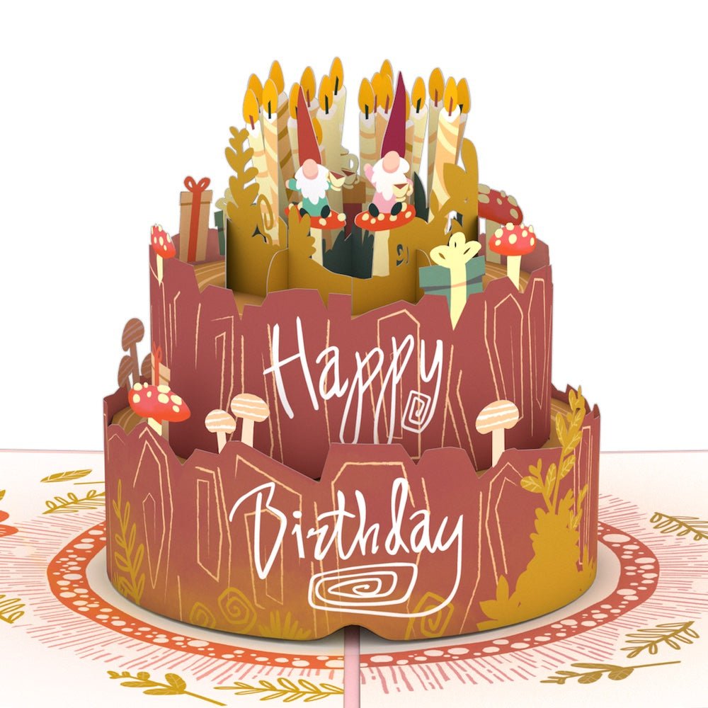 woodland gnomes birthday cake pop up card