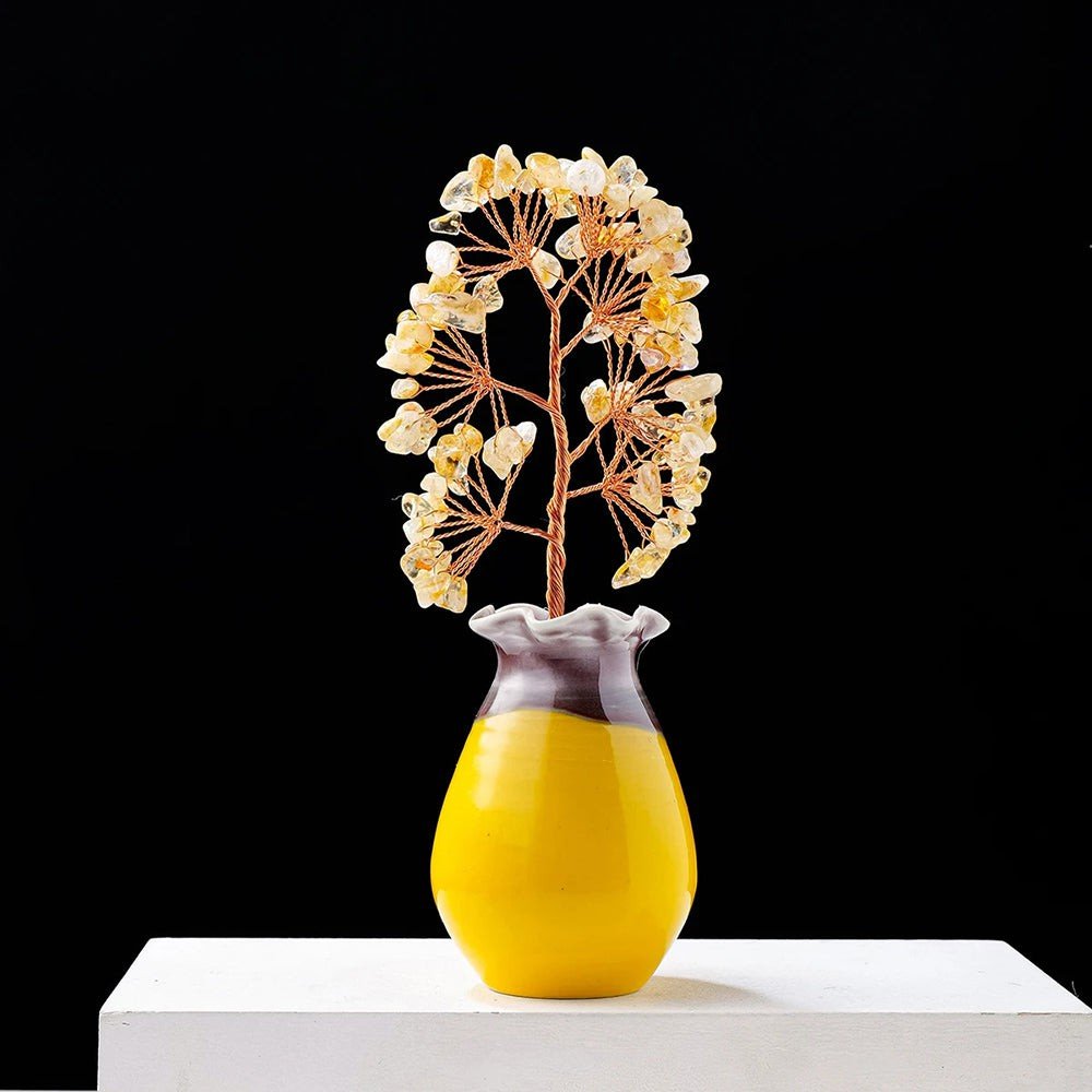 tree of life crystals with ceramic vase